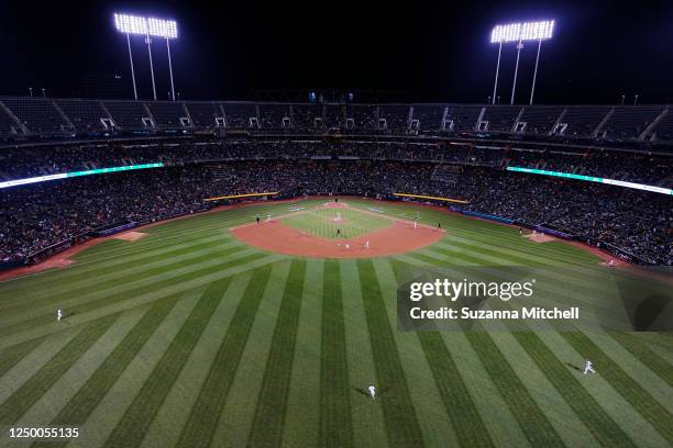 General view during the game between the Los Angeles Angels and the Oakland Athletics at RingCentral Coliseum on Thursday, March 30, 2023 in Oakland,...