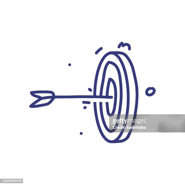 target doodle vector illustration concept. hand drawn, line icons. - arrows target stock illustrations