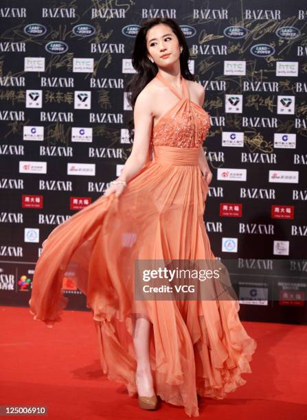 Chinese actress Liu Yifei attends the 2011 BAZAAR Charity Night at Park Hyatt Beijing Hotel on September 14, 2011 in Beijing, China.