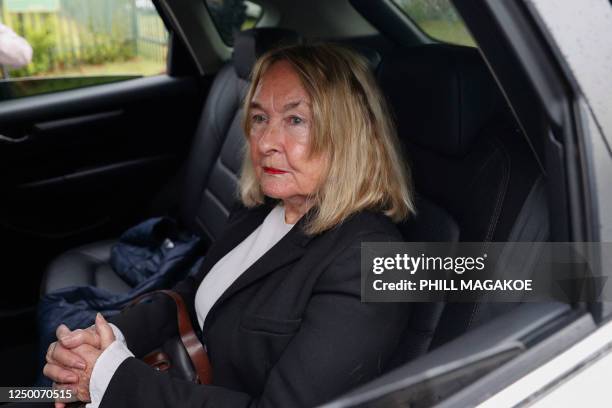 The mother of Reeva Steenkamp, June Steenkamp arrives at the Atteridgeville Correctional Centre in Pretoria on March 31, 2023. - South African...