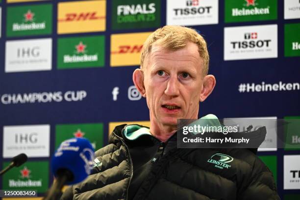 Dublin , Ireland - 31 March 2023; Head coach Leo Cullen during a Leinster Rugby media conference at Aviva Stadium in Dublin.