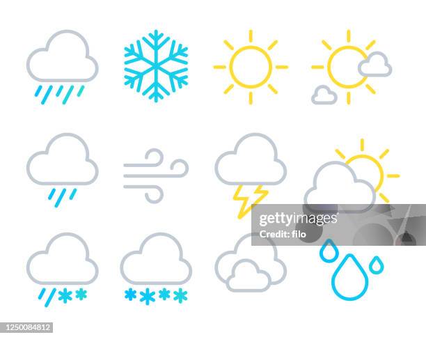 weather forecast line icons - weather radar graphic stock illustrations