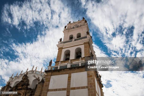 low angle view of sucre metropolitan cathedral, chuquisaca, bolivia - sucre stock pictures, royalty-free photos & images