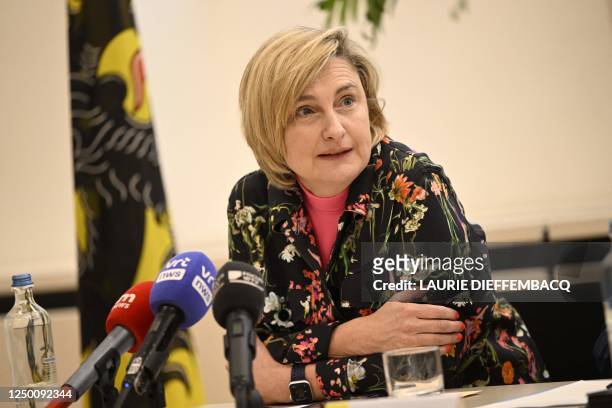 Flemish Minister of Welfare Hilde Crevits pictured during a press conference of the Flemish Government regarding the Ventilus energy project on...