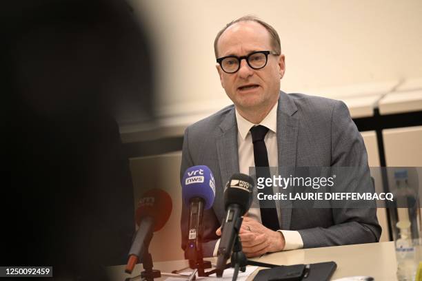 Flemish Minister of Education and Animal Welfare and Sports Ben Weyts pictured during a press conference of the Flemish Government regarding the...