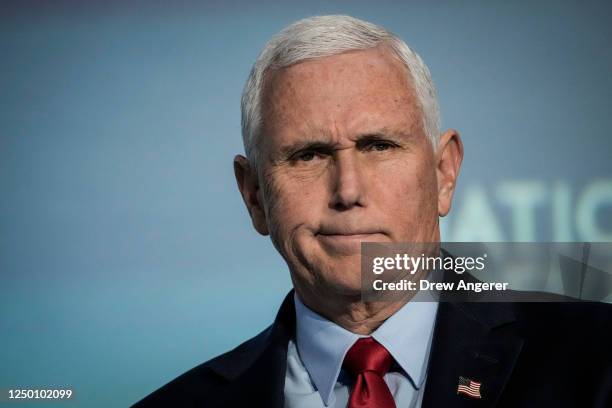 Former U.S. Vice President Mike Pence speaks at the National Review Institute's 2023 Ideas Summit March 31, 2023 in Washington, DC. Pence gave brief...