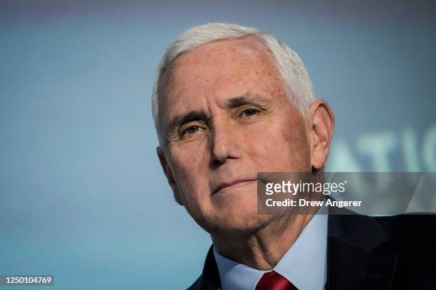 Former U.S. Vice President Mike Pence speaks at the National Review Institute's 2023 Ideas Summit March 31, 2023 in Washington, DC. Pence gave brief...