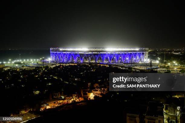 General overview of the Narendra Modi Stadium during the ongoing Indian Premier League Twenty20 cricket match between Gujarat Titans and Chennai...