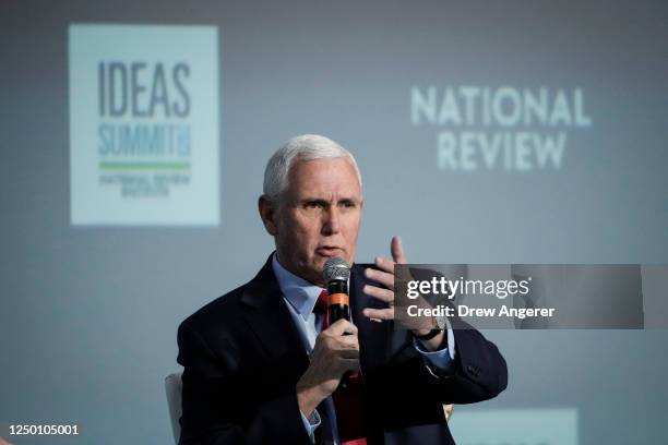 Former U.S. Vice President Mike Pence speaks at the National Review Institute's 2023 Ideas Summit March 31, 2023 in Washington, DC. Pence gave brief...