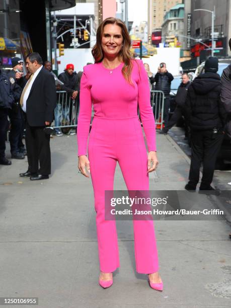 Brooke Shields is seen arriving at 'Good Morning America' on March 31, 2023 in New York City.