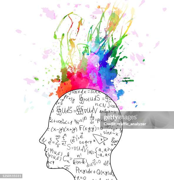 left/right brain theory - artificial intelligence background in white stock illustrations