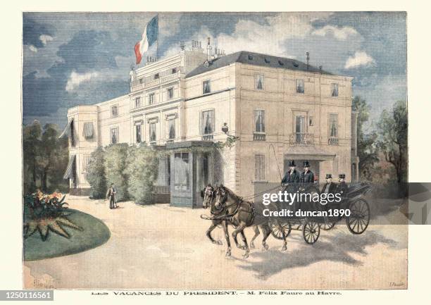 stockillustraties, clipart, cartoons en iconen met frence presidents vakantie, felix faure in le havre, 1895 - president of france