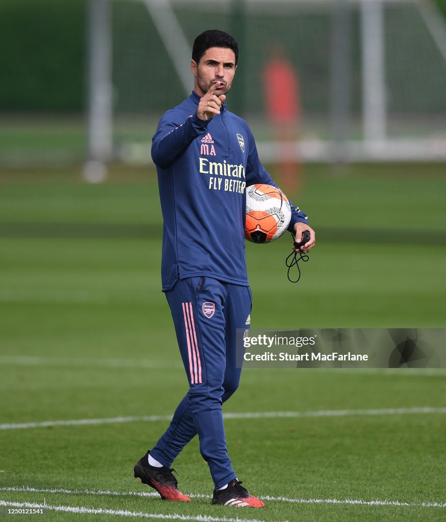 Arsenal Training Arsenal Head Coach Mikel Arteta during a training session at London ...