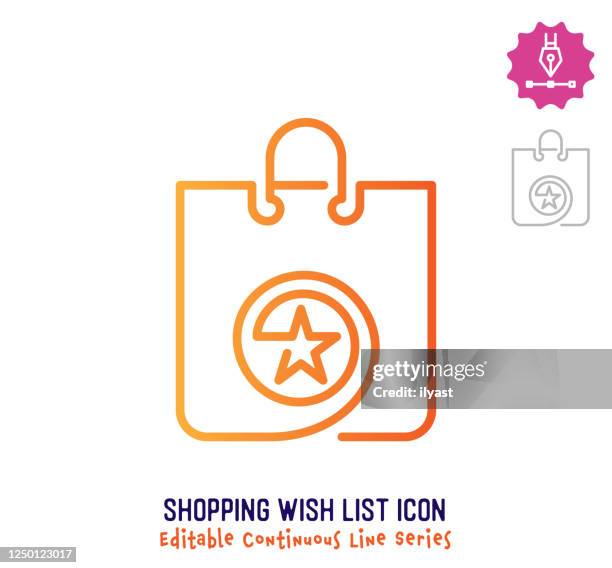 shopping wish list continuous line editable icon - perks logo stock illustrations