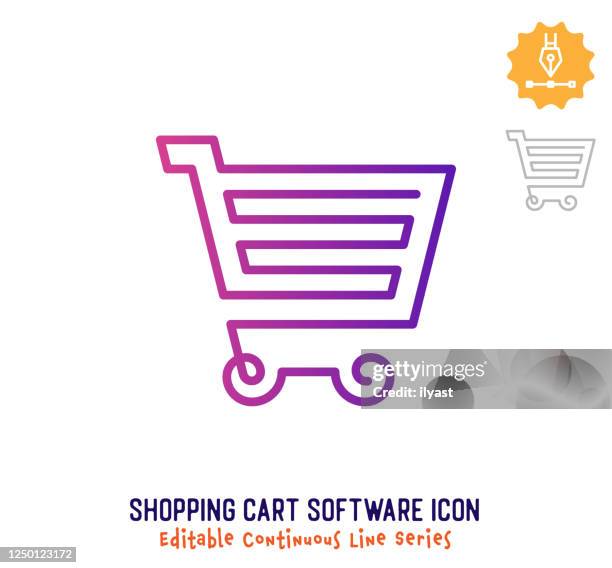 shopping cart software continuous line editable icon - market-retail-space stock illustrations