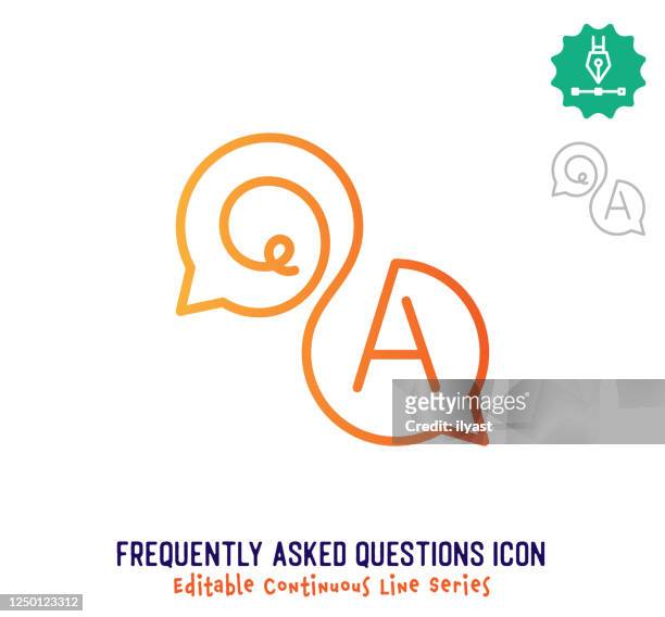 frequently asked questions continuous line editable icon - communication logo stock illustrations
