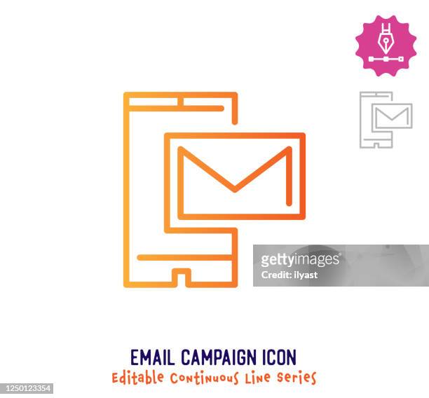 e-mail-kampagne kontinuierliche linie editierbares symbol - referendum stock-grafiken, -clipart, -cartoons und -symbole