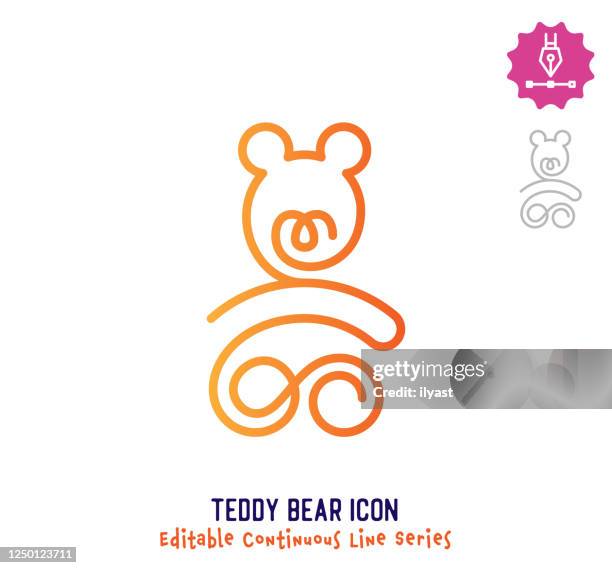 teddy bear continuous line editable icon - playful logo stock illustrations