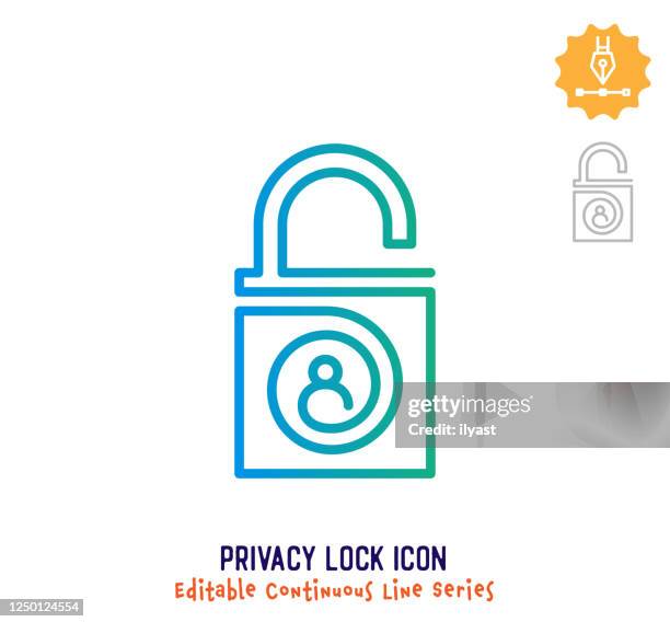 privacy lock continuous line editable icon - schloss abschließen stock-grafiken, -clipart, -cartoons und -symbole