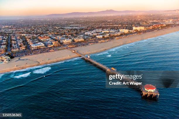 huntington beach california aerial - huntington beach stock-fotos und bilder