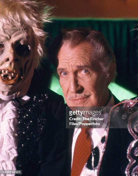 American film, stage and television actor Vincent Prince as Eramus in "The Monster Club" with a ghoul, circa 1980.