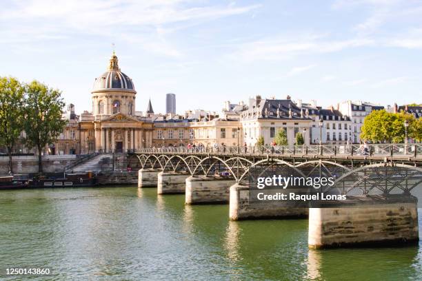 bridge leading to the institut de france in paris - institut de france bildbanksfoton och bilder