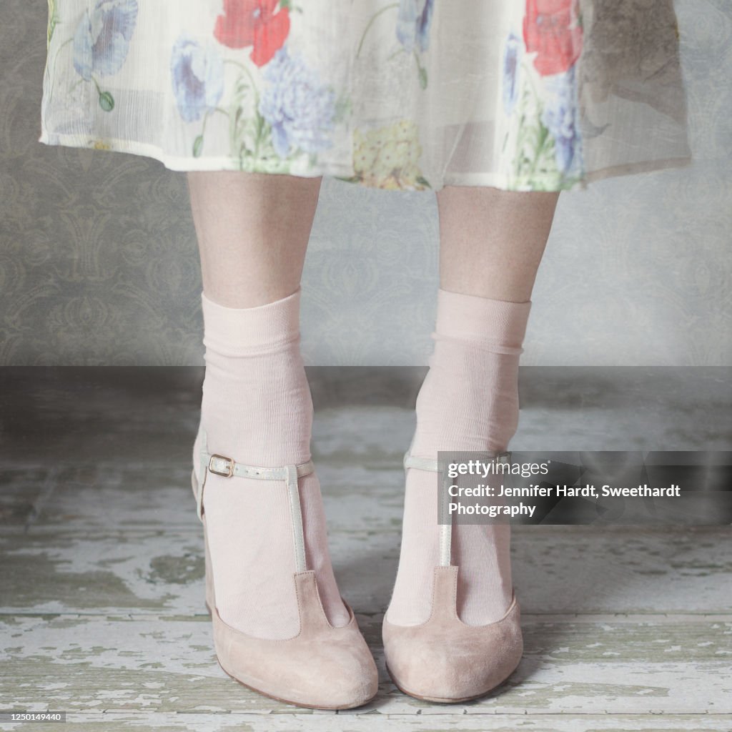 Image Of Woman From Knees Down Wearing Ankle Socks And High Heels