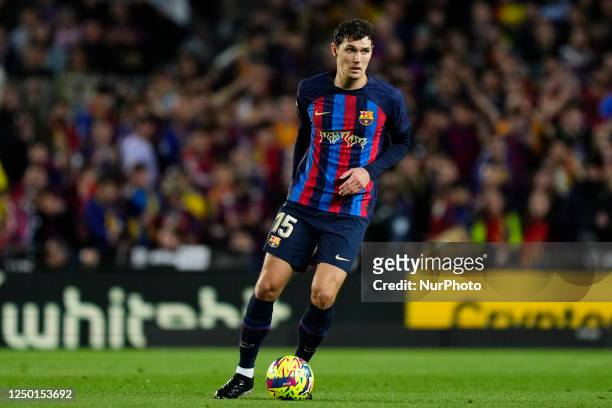 Andreas Christensen centre-back of Barcelona and Denmark in action during the La Liga Santander match between FC Barcelona and Real Madrid CF at...