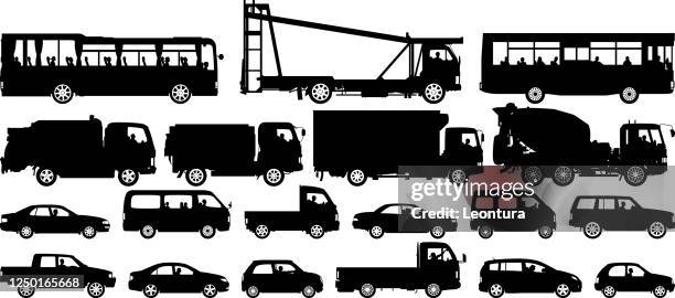 vehicle silhouettes - traffic jam lots of trucks stock illustrations