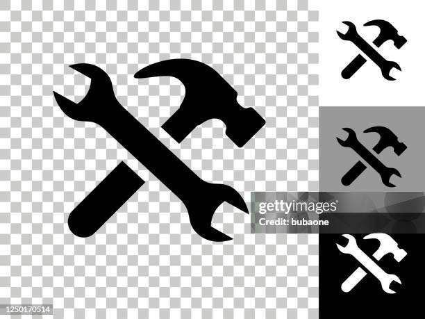 tools & hardware icon on checkerboard transparent background - hammer wrench stock illustrations