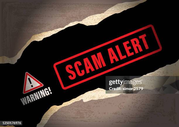 scam warnung warnschild hintergrund - white collar crime stock-grafiken, -clipart, -cartoons und -symbole