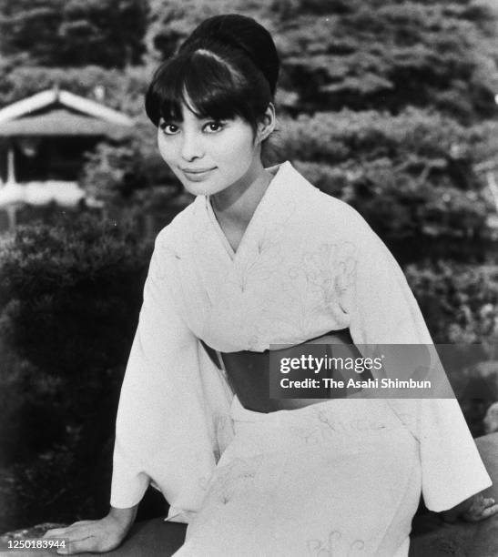 Actor Akiko Wakabayashi poses for photographs during the Asahi Shimbun interview on June 17, 1966 in Japan.