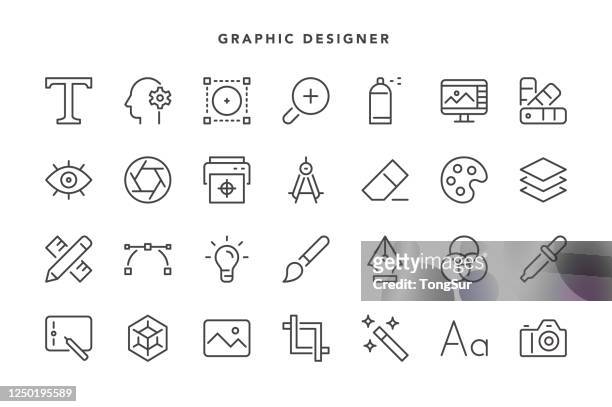ilustrações, clipart, desenhos animados e ícones de ícones do designer gráfico - mesa digitalizadora