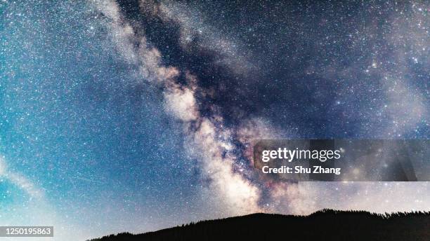 the milky way and perseid meteor shower - meteor shower ストックフォトと画像