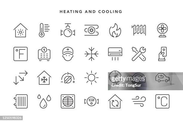 ilustraciones, imágenes clip art, dibujos animados e iconos de stock de iconos de calefacción y refrigeración - calefaccion
