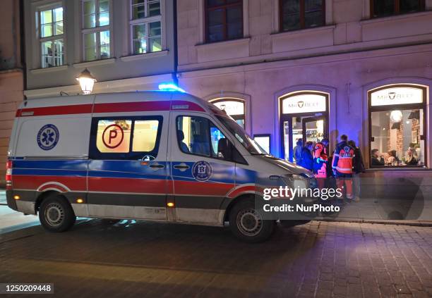 An ambulance in Krakow Old Town, on March 28 in Krakow, Poland.