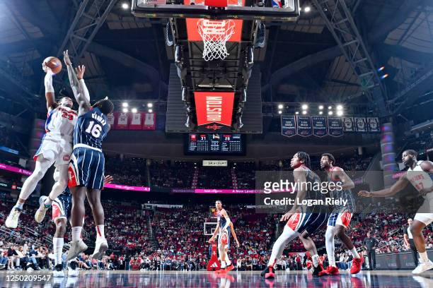 Jayden Ivey of the Detroit Pistons goes to the basket against the Houston Rockets on March 31, 2023 at the Toyota Center in Houston, Texas. NOTE TO...