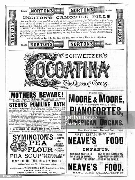 ads in a magazine, 1890 - old advertisement stock illustrations