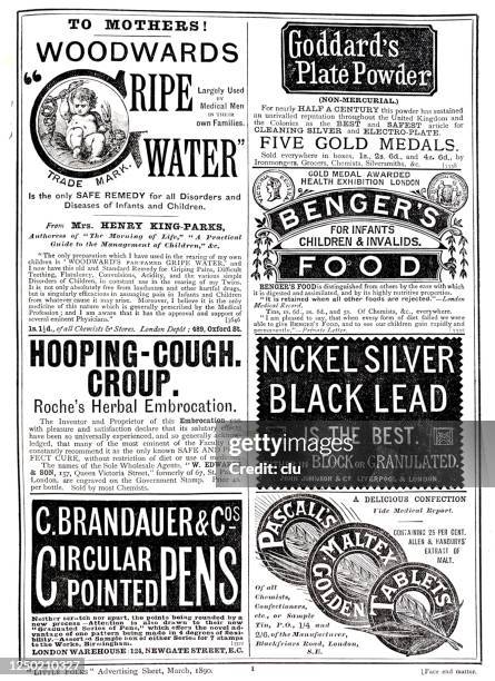 ads in a magazine, 1890 - vintage newspaper stock illustrations