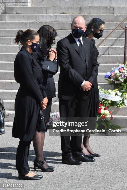 Princess Stephanie of Monaco, Princess Caroline of Hanover, Prince Albert II of Monaco and Princess Charlene of Monaco arrive at the Monaco Cathedral...