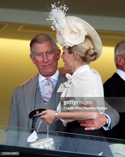 Zara Phillips hugs Prince Charles, Prince of Wales as they attend day 1 of Royal Ascot at Ascot Racecourse on June 17, 2008 in Ascot, England.