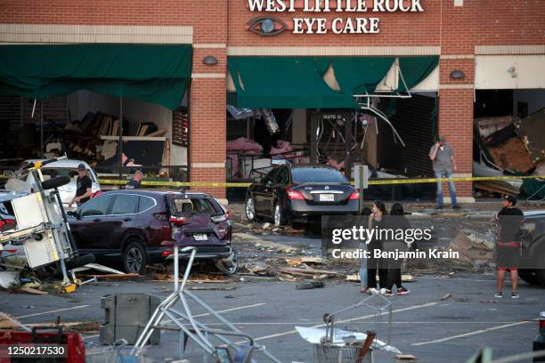 Homes and buildings damaged by a tornado are seen on March 31, 2023 in Little Rock, Arkansas. Tornados damaged hundreds of homes and buildings Friday...