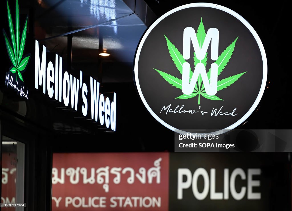 A detail view of the Mellow's Weed marijuana outlet...