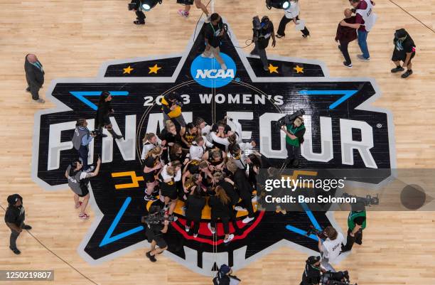 General view of the Iowa Hawkeyes after their win over the South Carolina Gamecocks during the semifinals of the NCAA Womens Basketball Tournament...