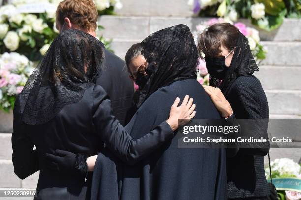 Princess Caroline of Hanover, Princess Stephanie of Monaco, Melanie Antoinette de Massy and Charlotte Casiraghi leave the Monaco Cathedral after...