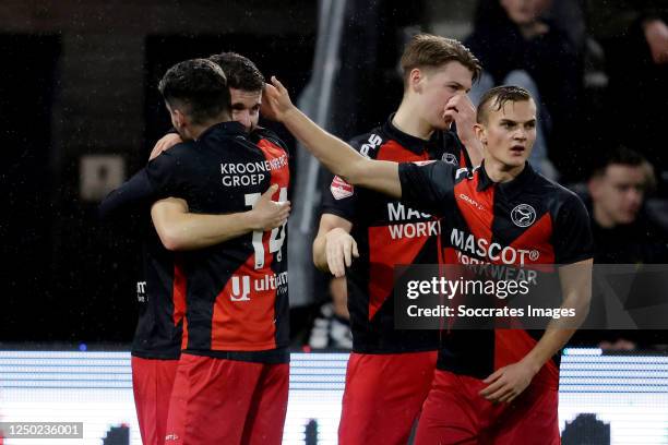 Alvaro Pena Herrero of Almere City, Jose Pascual Alba Seva of Almere City celebrates 0-1 during the Dutch Keuken Kampioen Divisie match between...