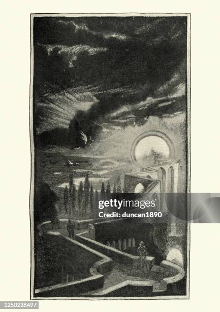 pathway to the moon by patten wilson - footpath uk stock illustrations