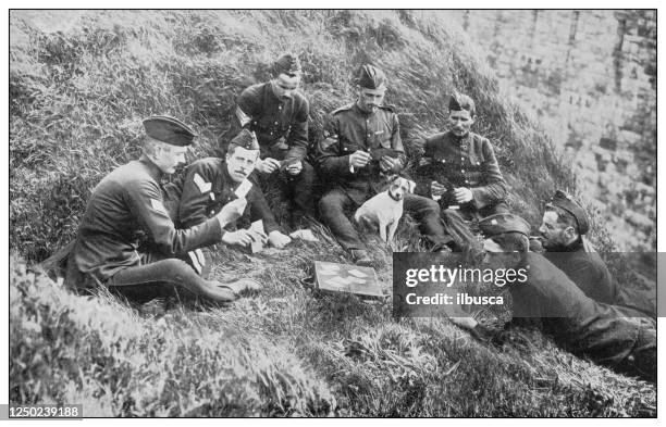 antique photograph of british navy and army: cards break - army stock illustrations