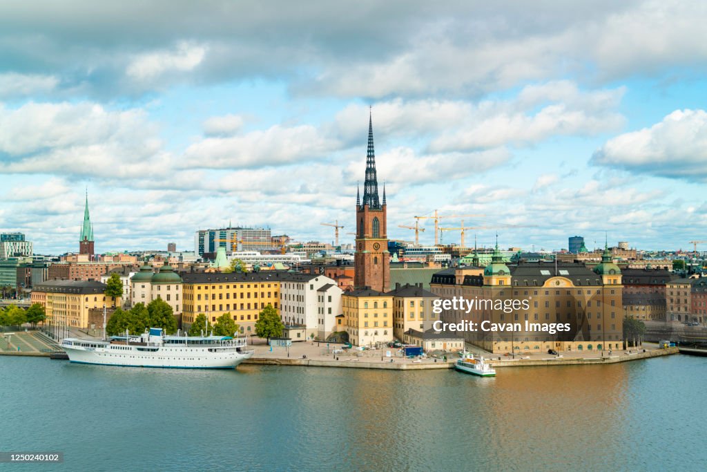 View of riddarholmen Stockholm from Skinnarviksberget in summer
