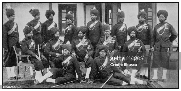 antique photograph of british navy and army: bombay infantry, baluch battalion - british culture stock illustrations